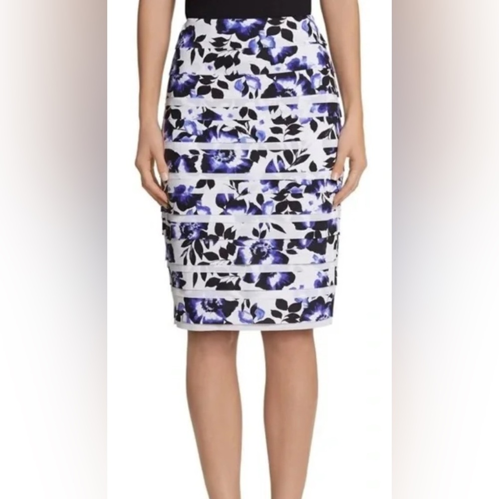 WHBM White House Black Market Skirt Tiered Floral Pencil Skirt Size 2